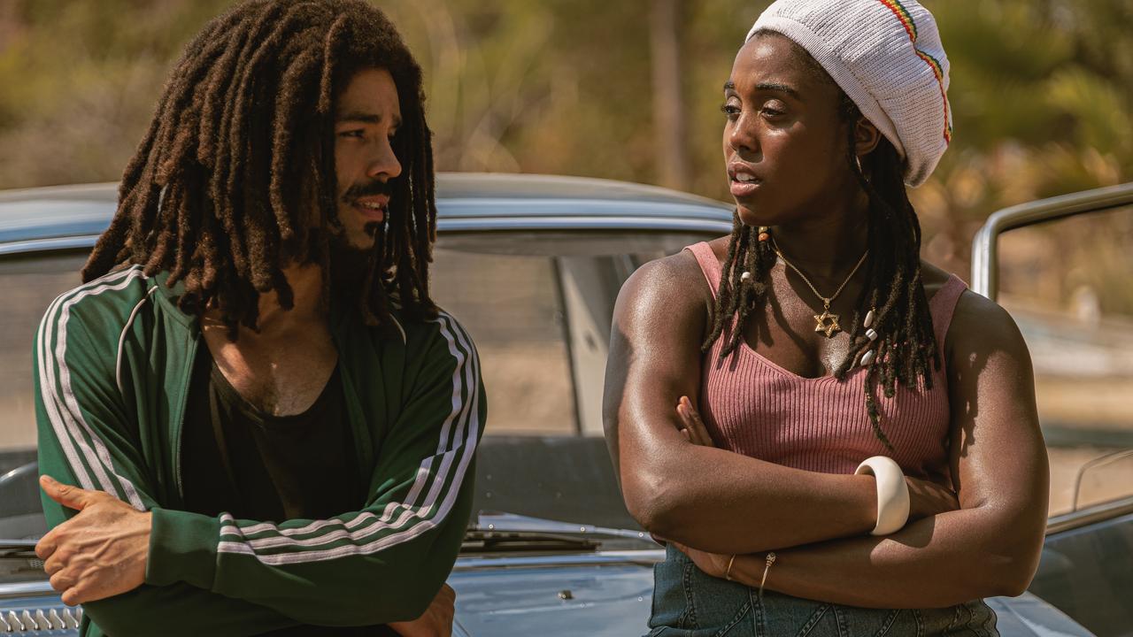 Kingsley Ben-Adir as Bob Marley and Lashana Lynch as Rita Marley in Bob Marley: One Love from Paramount Pictures.