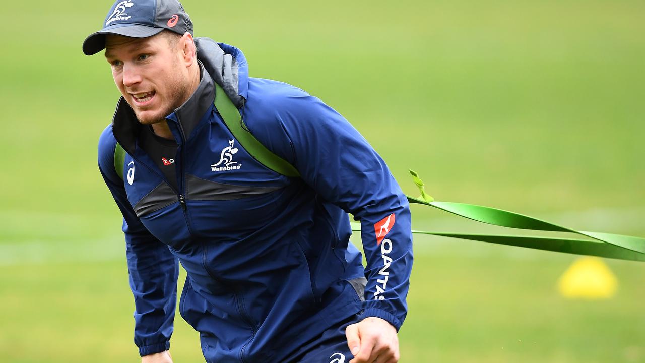 David Pocock of the Wallabies warms up during a training session at Scotch College.