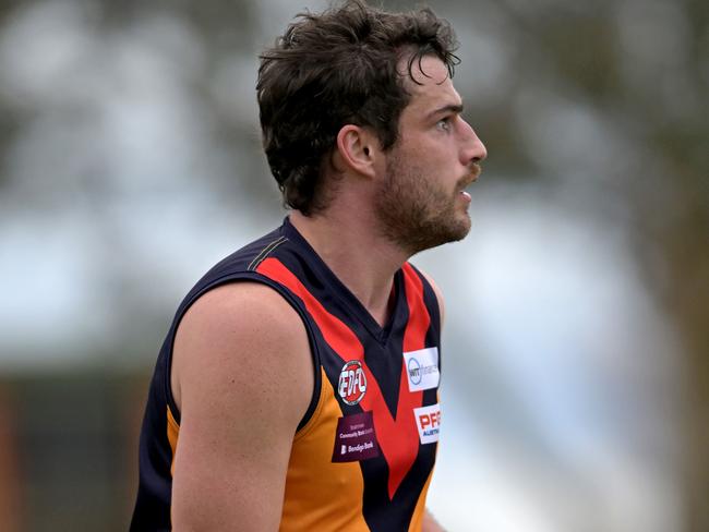 East KeilorÃs Jacob Brown during the EDFL Pascoe Vale v East Keilor football match in Pascoe Vale, Saturday, Aug. 19, 2023. Picture: Andy Brownbill