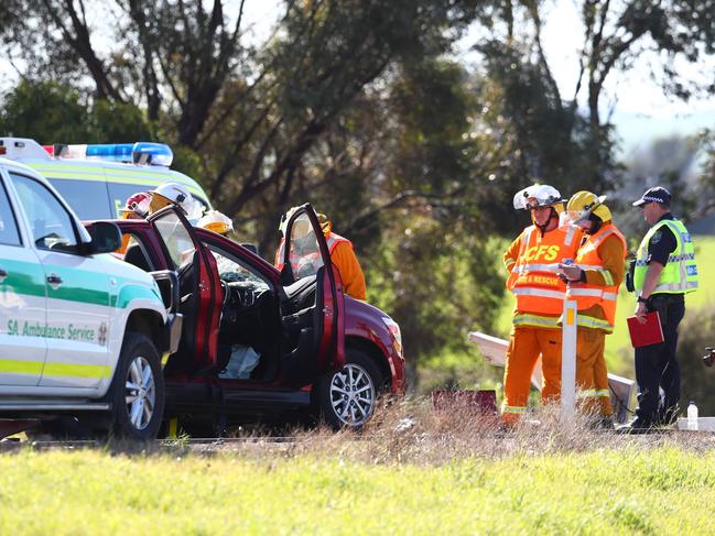 Emergency attend a serious road crash between two trucks and a car on the Sturt Hwy ,Sheok-log  on 15 July 2020. Pic Tait Schmaal.