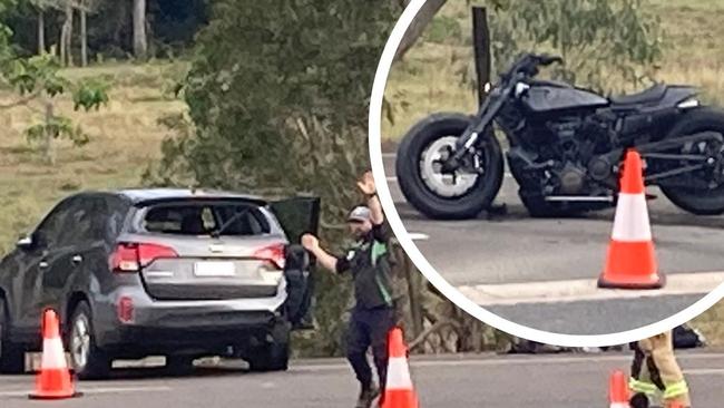 The driver involved in a motorcycle and car crash in Buderim which left a young rider fighting for life was preparing to drop children at the bus stop when the crash occurred, police have confirmed.