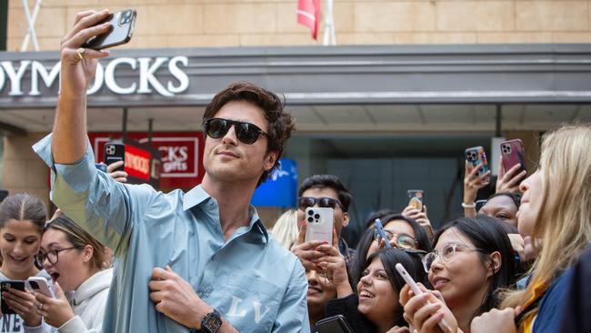 Australian actor Jacob Elordi was mobbed on the red carpet when TAG Heuer opened for business in Adelaide Central Plaza. Picture: Emma Brasier