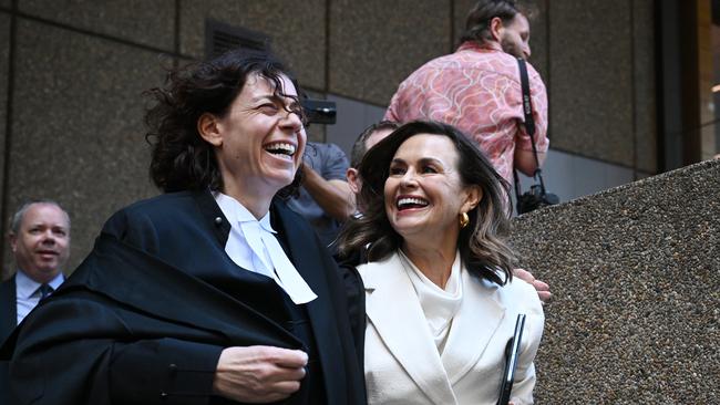 Barrister Sue Chrysanthou KC (left), and Lisa Wilkinson depart the Federal Court of Australia.