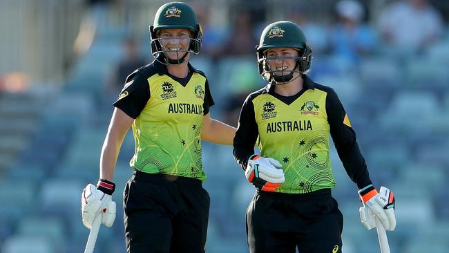 Meg Lanning, left, and Rachael Haynes take control against Sri Lanka at the WACA