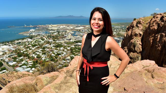 Chief Executive Officer of Townsville Enterprise Patricia O'Callaghan at the top of Castle Hill. Picture: Alix Sweeney