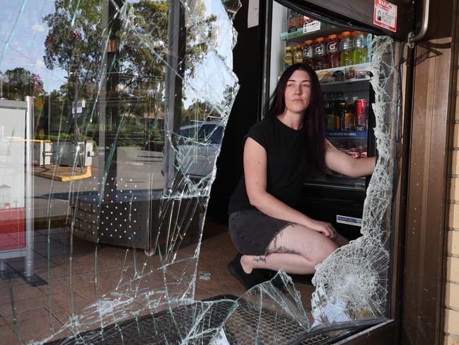 Black Lime cafe owner Sarah Parish pictured at the damaged cafe’s front door. Picture” Glenn Hampson.