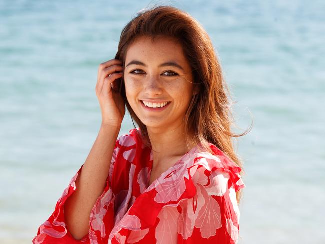 Miss Universe Australia winner Francesca Hung at a Sydney beach. Picture: David Swift