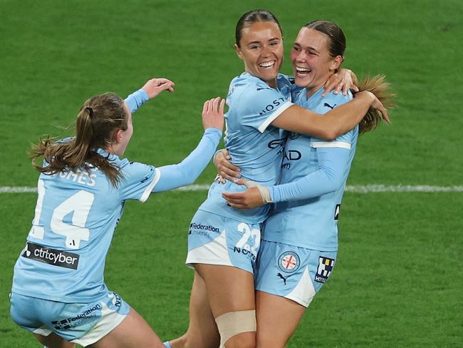 Bryleeh Henry celebrates a goal during Melbourne City’s win over Sydney FC. Picture: Getty