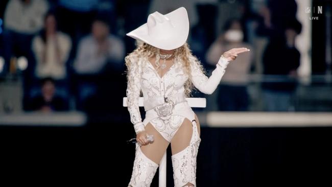 Beyonce's controversial move included a gun hand move. Picture: Netflix