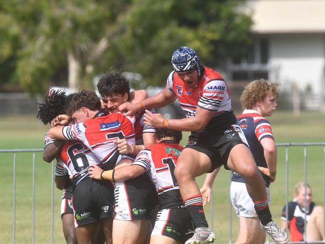 Kirwan State High School hosts St Patrick's College, Mackay, in round 1 of the 2025 Aaron Payne Cup. Kirwan's Manua Dau runs 60 meters for individual tray. Picture: Evan Morgan
