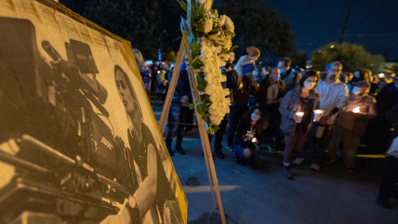 A candlelight vigil for Hutchins, in Burbank, California. Picture: David McNew/AFP