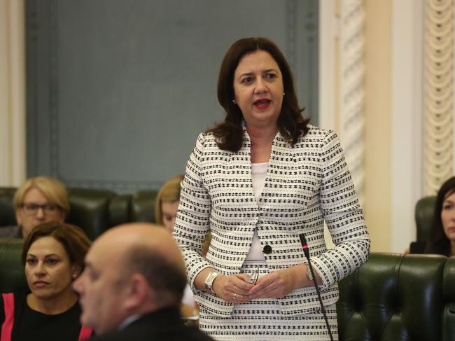 Police are investigating who placed a “smouldering” container of toilet rolls outside Premier Annastacia Palaszczuk’s Brisbane office today. Picture: Peter Wallis