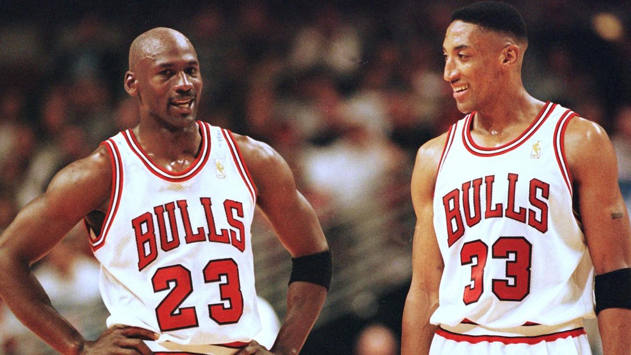 Scottie Pippen (right) with Michael Jordan (left) when they played for the Chicago Bulls. Picture: Vincent Laforet/AFP