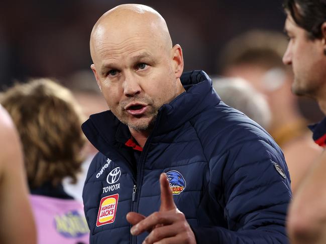 ADELAIDE, AUSTRALIA - JULY 29: Matthew Nicks, Senior Coach of the Crows during the 2023 AFL Round 20 match between the Adelaide Crows and the Port Adelaide Power at Adelaide Oval on July 29, 2023 in Adelaide, Australia. (Photo by Sarah Reed/AFL Photos via Getty Images)