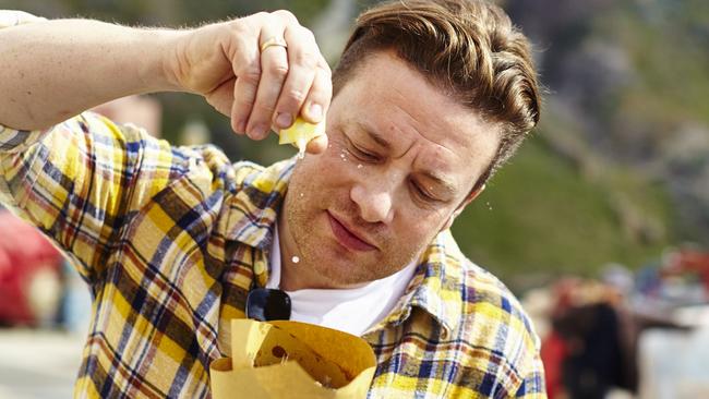 Jamie Oliver filming the TV show Jamie And The Nonnas in Italy. Picture: Supplied