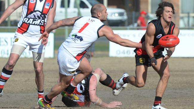 RDFL Football: Riddell V Rockbank. Riddells Paul Salberg and Rockbanks Jamie Zerafa