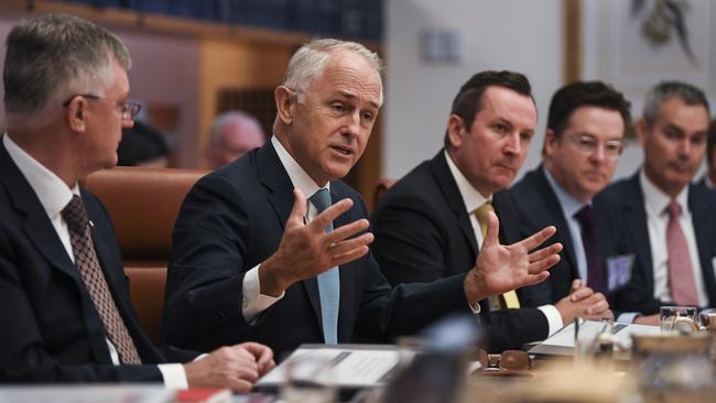 Malcolm Turnbull addresses premiers and chief ministers at the Council of Australian Governments meeting yesterday. Picture: AFP