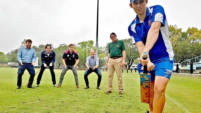 BAGGY BLUES: Preparign for the Baggy Blues mental health cricket event are, L-R Mitch Lowe Lismore City Council, Stephen Carigg Rural Mental Health Coordinator, Jared Seiffert NSW Cricket Regional Manager, Austin Curtin Nationals Candidate for Lismore, Bruce Ward Lord's Taverners Northern NSW and Jacob Graham Lismore Cricket Association. Picture: Supplied