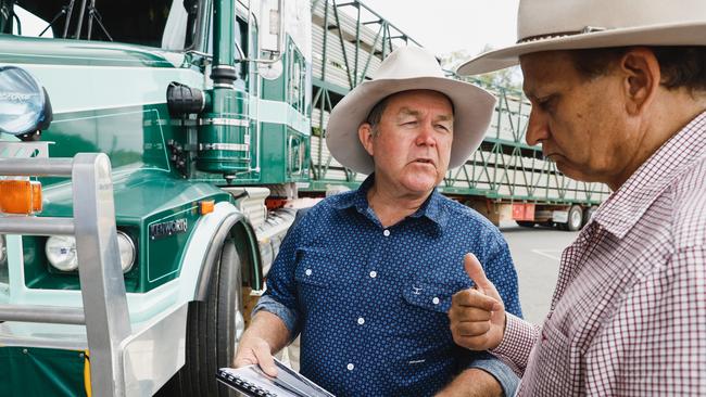 Senator Matt Canavan (right) campaigning in Gracemere. Picture: Brad Hunter / Barnaby Joyce’s office