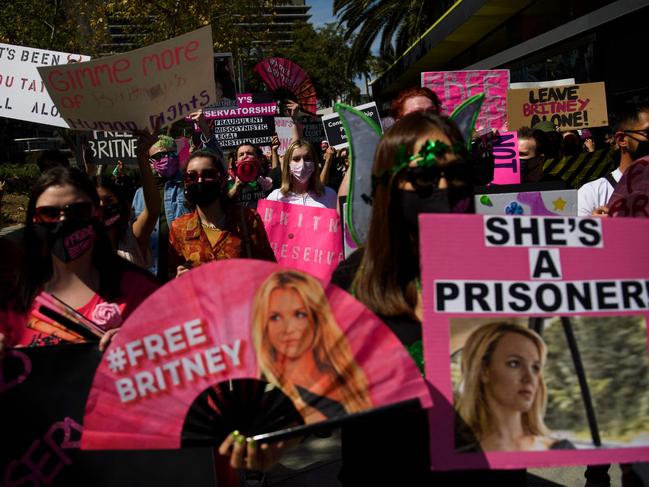 Supporters of the FreeBritney movement pictured in March as they rallied in support of the pop star. Picture: AFP