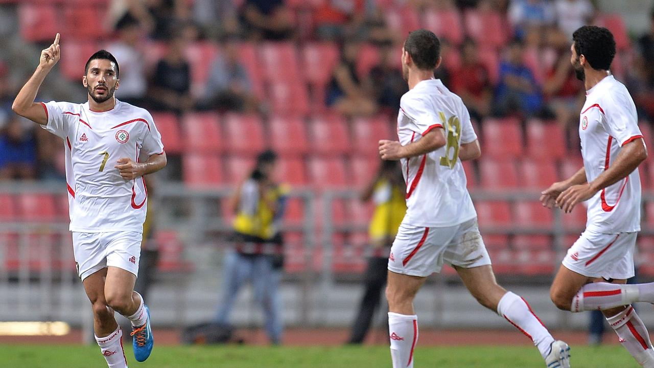 Hassan Maatouk of Lebanon celebrates his goal during 2015 Asian Cup qualifying.