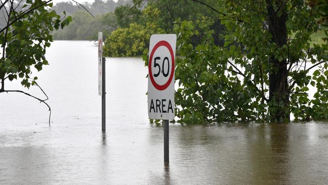 A flooded road in Richmond, northwest Sydney, on Monday. Picture: AFP