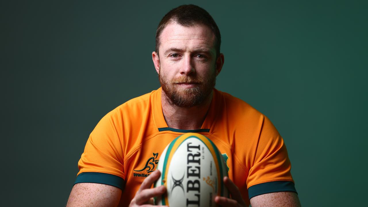 SUNSHINE COAST, AUSTRALIA - JUNE 24: Jed Holloway poses during the Australian Wallabies 2022 team headshots session on June 24, 2022 in Sunshine Coast, Australia. (Photo by Chris Hyde/Getty Images for Rugby Australia)