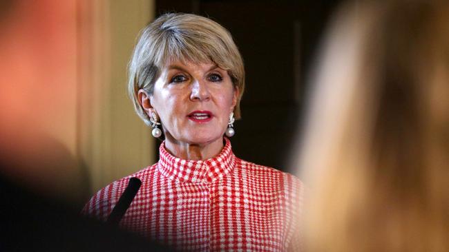 Australia's Foreign Minister, Julie Bishop speaks during a press conference at the annual UK-Australia (AUKMIN) talks in Edinburgh on July 20, 2018.  The Annual AUKMIN talks celebrate the UK's historic relationship with Australia.  / AFP PHOTO / POOL / David Cheskin