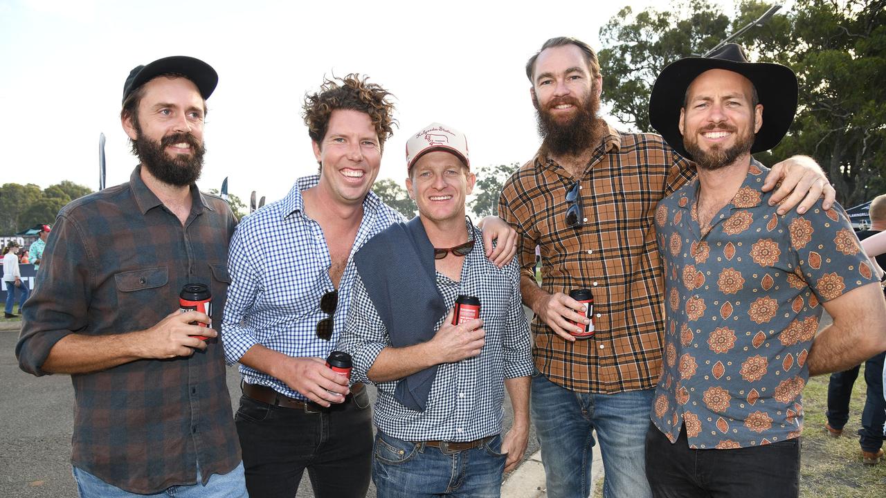 Nick Ferrier (left) with Rolly Dean, Nikko Lord, Edward Homer and Ben Mott. Meatstock Festival at the Toowoomba showgrounds. April 2022