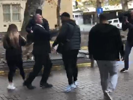 SYDNEY, AUSTRALIA - NewsWire Photos JULY 7: An associate of Mohammad Eimal Zarshoy is pictured as he has a brief altercation with a member of the media outside Parramatta Local Court. Picture: NCA NewsWire / Heath Parkes-Hupton
