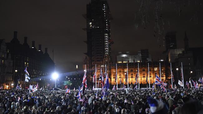 Brexit supporters pack out Parliament Square in London. Picture: AP