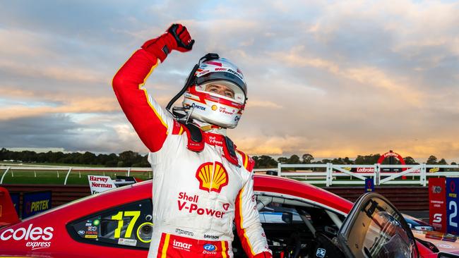 Davison celebrates his dominant win in the opening Sandown SuperSprint. Picture: Daniel Kalisz/Getty Images