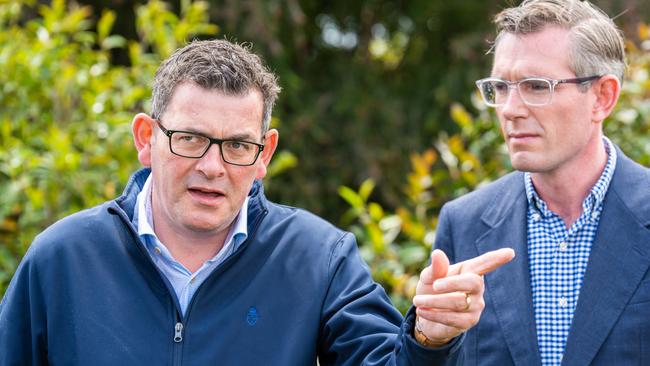 Daniel Andrews with NSW Premier Dominic Perrottet. Picture: Simon Dallinger