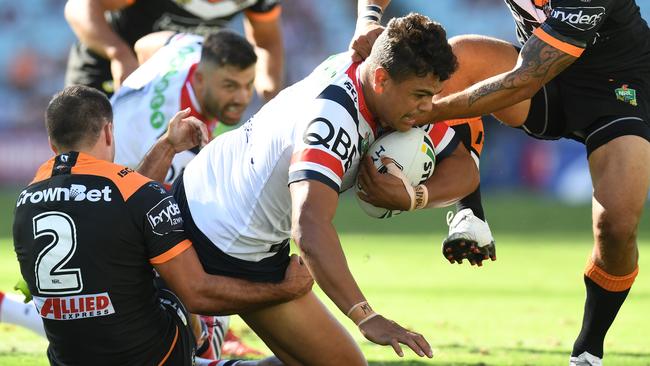 Latrell Mitchell didn’t feature much for the Roosters.