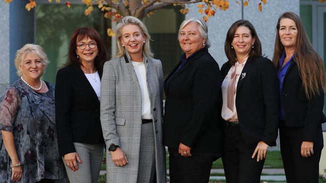 Michelle Landry, Anne Webster, Bridget McKenzie, Sam McMahon, Susan McDonald and Perin Davey give the Nationals record female numbers in Canberra. Picture: Adam Taylor