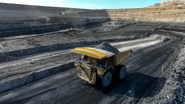 Coal mining operations from Bravus (formerly known as Adani) at their Carmichael Coal Mine. A haul truck moving interburden to expose the next coal seam at the Carmichael mine. Picture: Cameron Laird