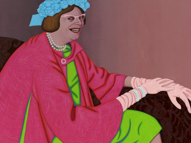 Detail, Cecil John Brack Barry Humphries in the character of Mrs Everage 1969 oil on canvas 94.5 x 128.2 cm stretcher; 110.2 x 143.5 x 5 cm frame Art Gallery of New South Wales © Helen Brack. Photo: AGNSW