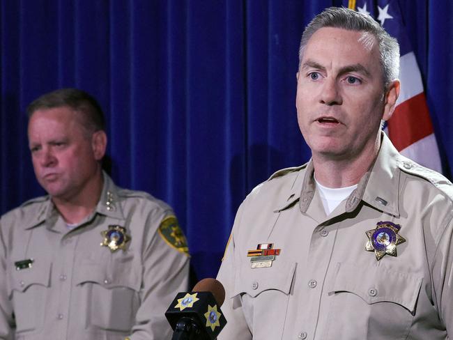 Clark County Sheriff Kevin McMahill (L) and Las Vegas Metropolitan Police Department Lt. Jason Johansson speaks during a news conference on the arrest of Duane "Keefe D" Davis. Picture: AFP