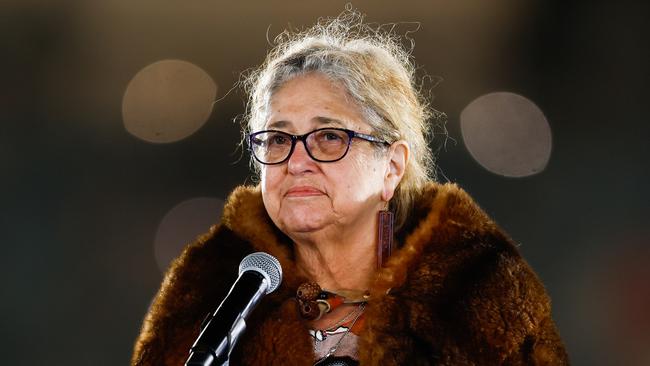 Aunty Joy Murphy conducts the welcome to country. Photo by Dylan Burns/AFL Photos via Getty Images.