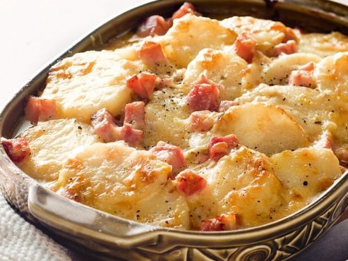 Potato, leek and bacon bake.