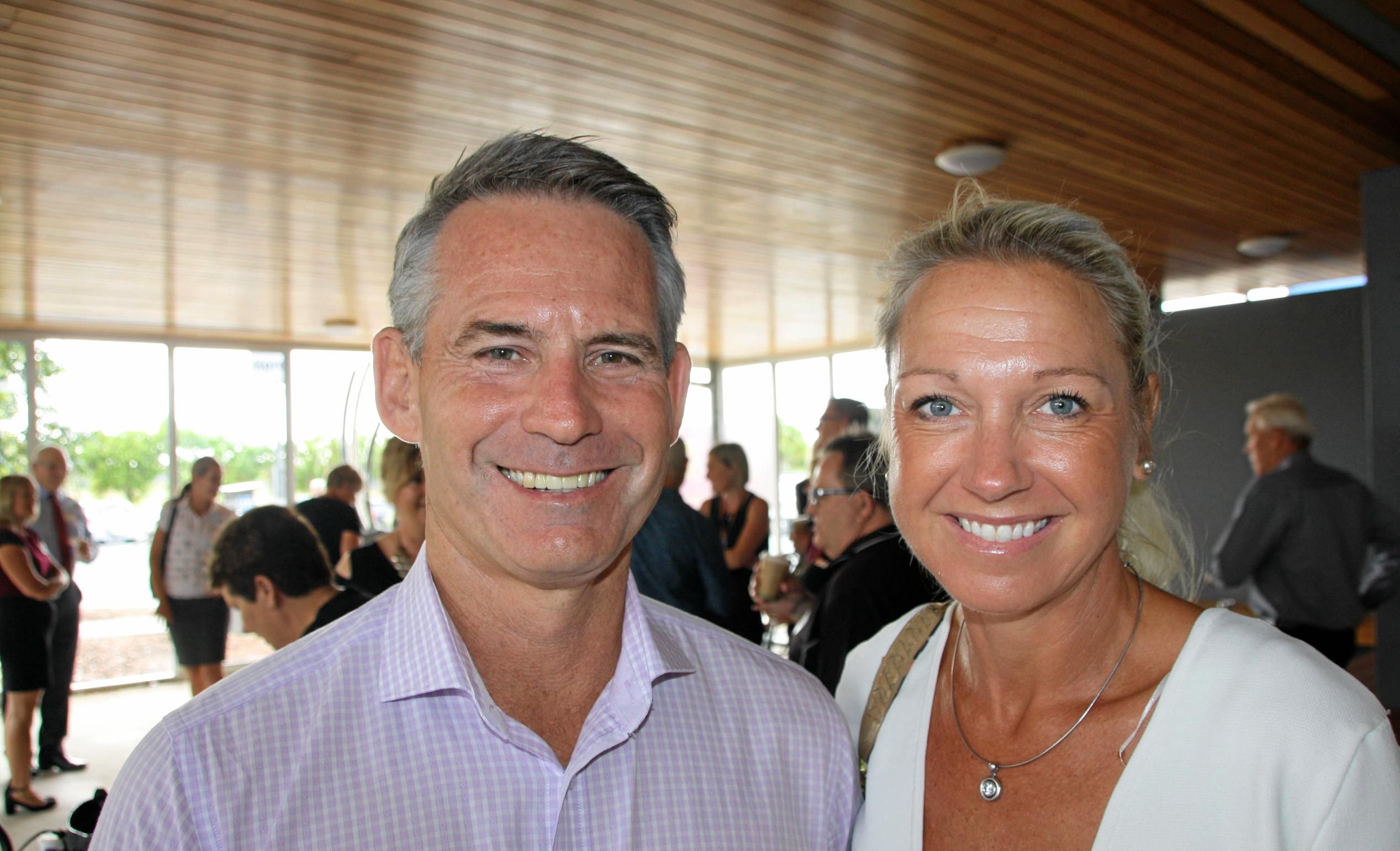 Stephen Sahlqvist of Stewart Property and Natalie Waters of Elevate Coaching at University of the Sunshine Coast Health and Sport Centre for the Maroochydore Chamber of Commerce coffee morning with Sunshine Coast Lightning. Picture: Erle Levey