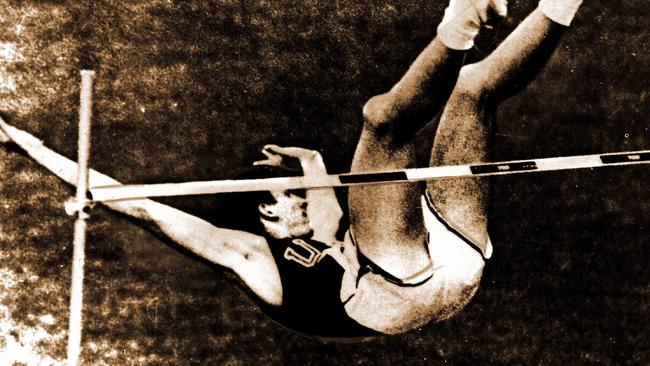 Dick Fosbury demonstrates the ‘Fosbury flop’. Picture: Herald Sun