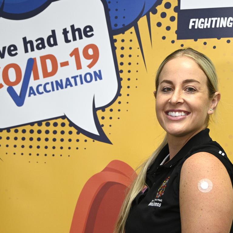 Darling Downs Health Nurse Casey Zeller was the first vaccine recipient at Toowoomba Hospital.