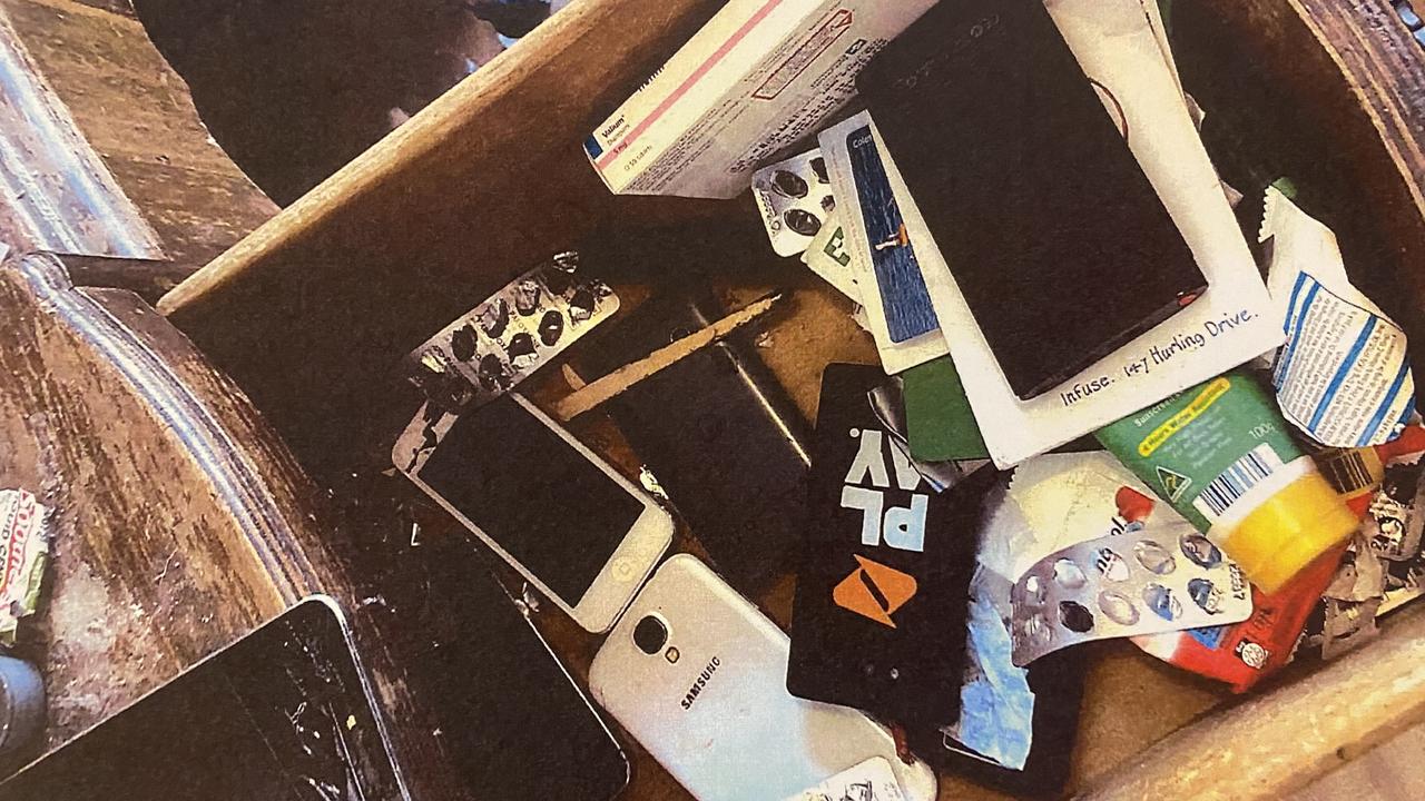 Drugs and electronic devices seized during the arrest of Stuart Farquhar. Picture: District Court.