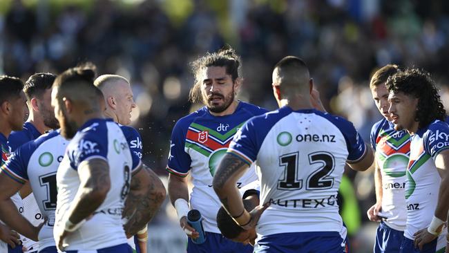 Warriors captain Tohu Harris was put on report for a crusher tackle in the second half. Picture: NRL Imagery.