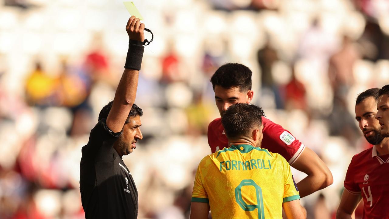 Bruno Fornaroli receives a yellow card. Picture: Getty Images