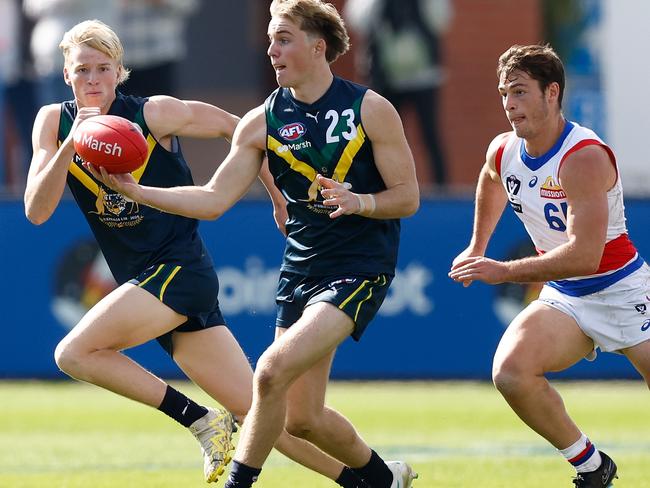 Tom Gross takes possession during a game for the AFL Academy. Picture: Michael Willson/AFL Photos via Getty Images