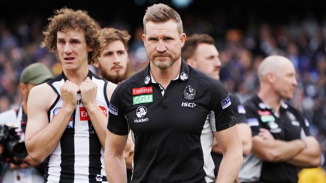 Nathan Buckley dejected after Collingwood’s Grand Final defeat.