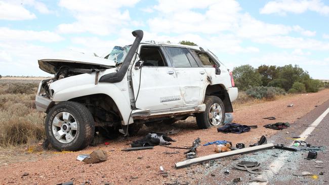 The remains of the one of the cars involved in the fatal crash. Picture: Stephen Laffer