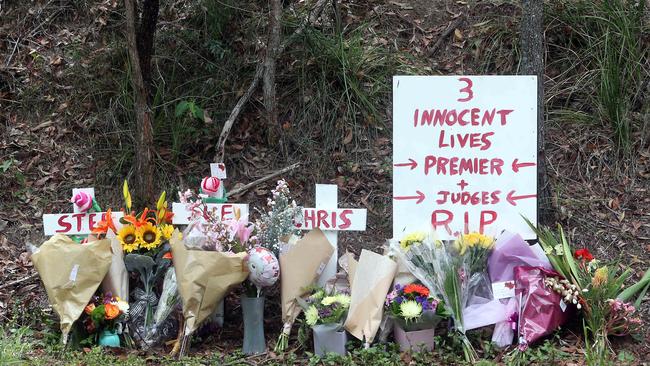 Photo at the scene of the triple fatal car crash at Bonogin Road where Dr Chris Fawcett, Steffanie Zimmer and daughter Susan Zimmer died. Picture: Richard Gosling